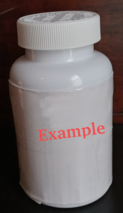 photo of pill bottle with digitally altered label text