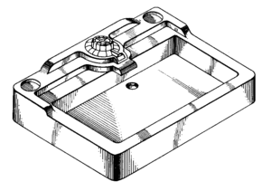 Drawing of a sink showing use of spaced, straight shading lines in design patents