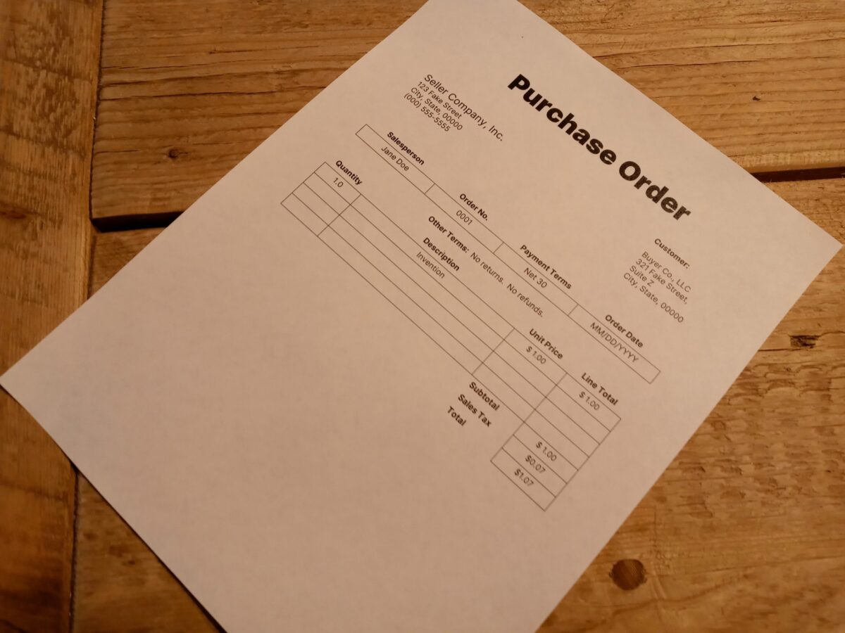 Photo of purchase order